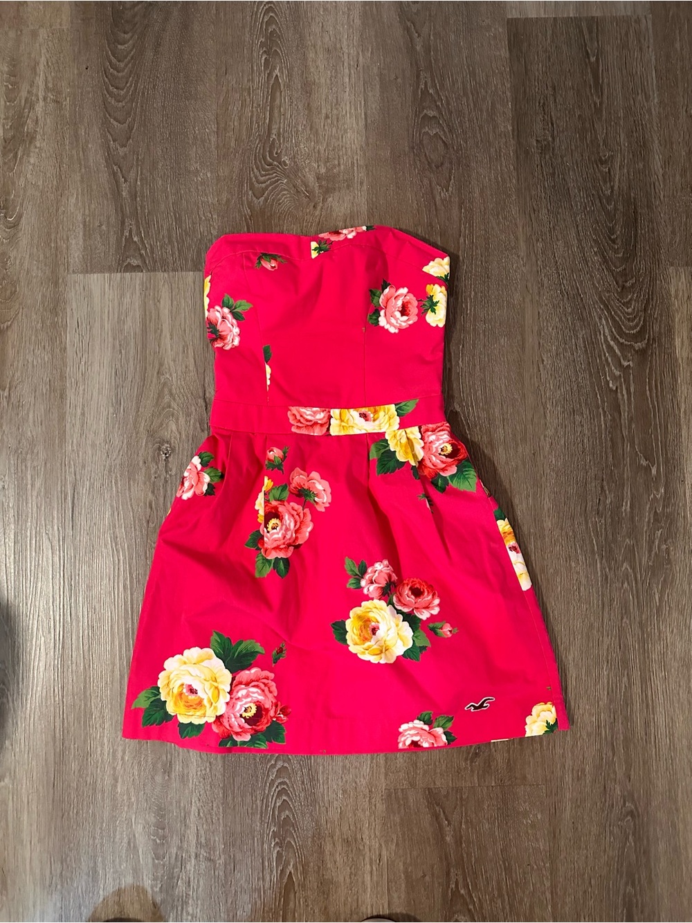 Hollister Hot Pink Floral Strapless Dress